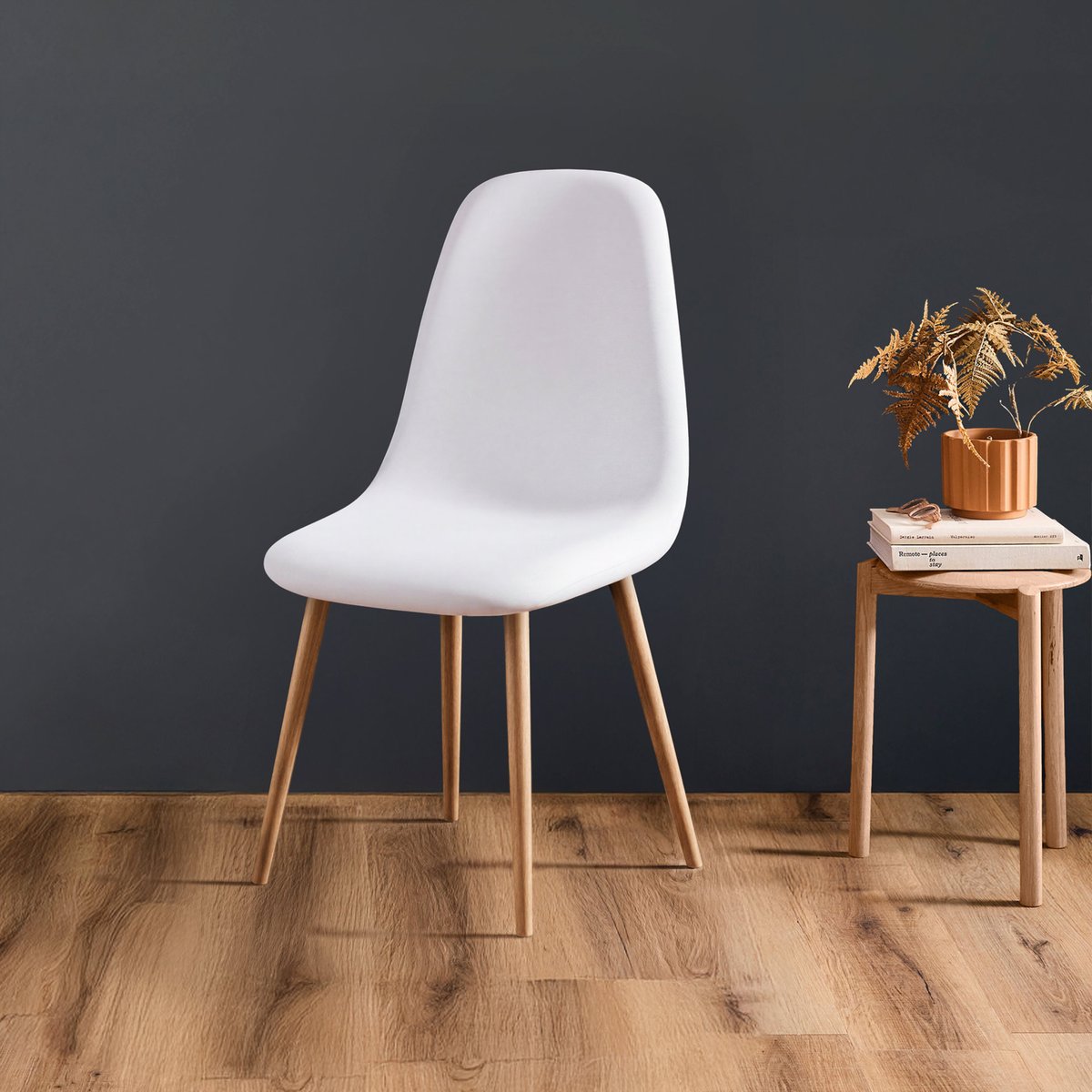 Housse de chaise scandinave extensible unie blanc, DOUCEUR D'INTÉRIEUR