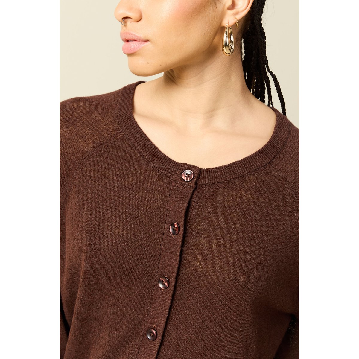 Gilet droit court manches longues marron foncé, BONOBO