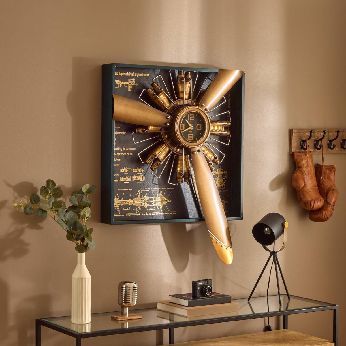 Horloge avion en acier RUDY doré, ATMOSPHERA