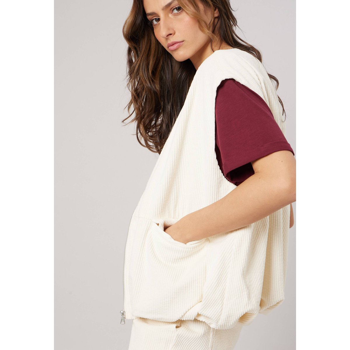 Veste sans manches ample femme en 100% coton ZOSTINE cream, DEELUXE