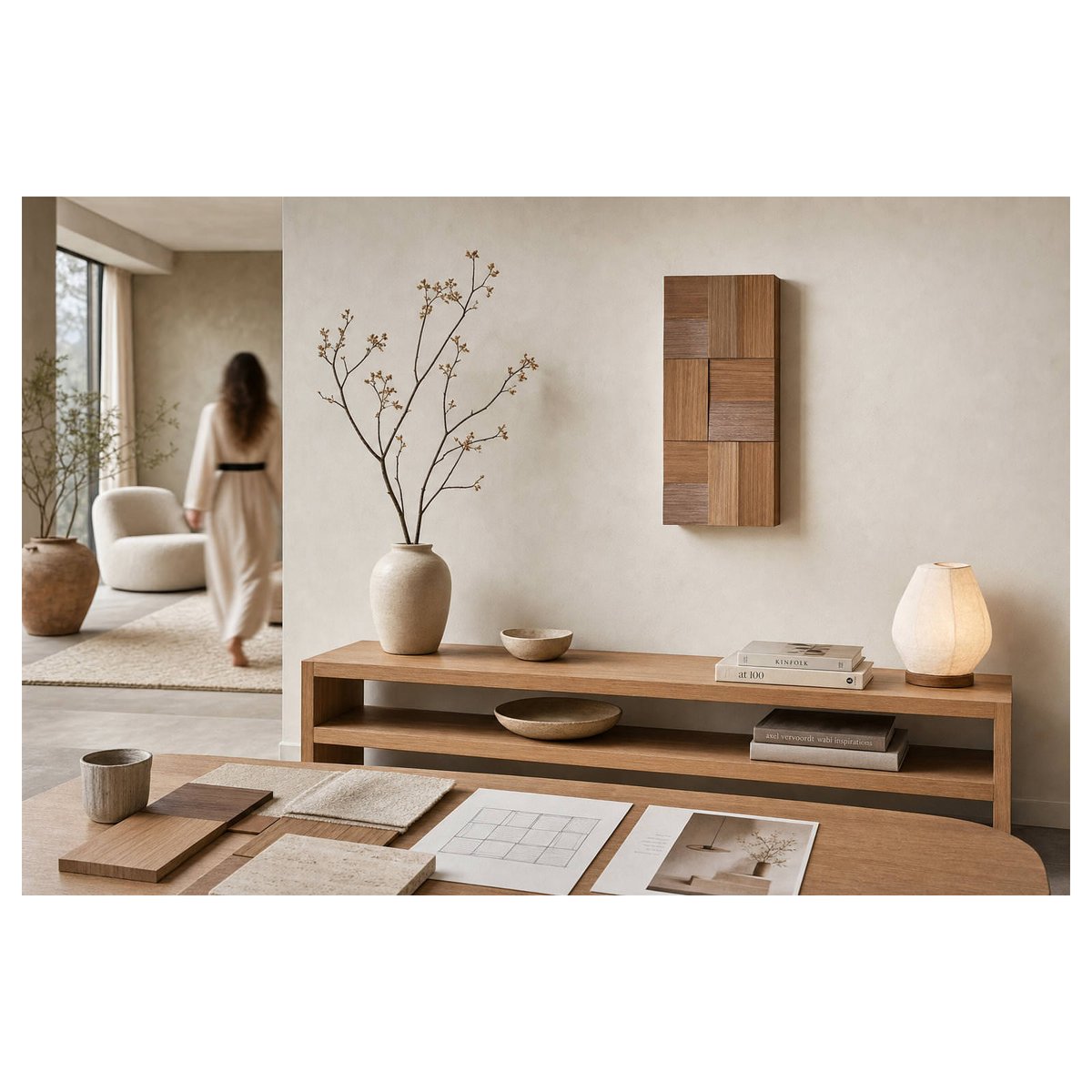 Sculpture murale en bois géométrique naturel, RECOLLECTION