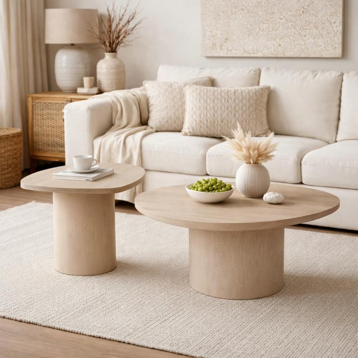 Table basse design organique en bois sable (lot de 2) ALMA beige, PIER IMPORT