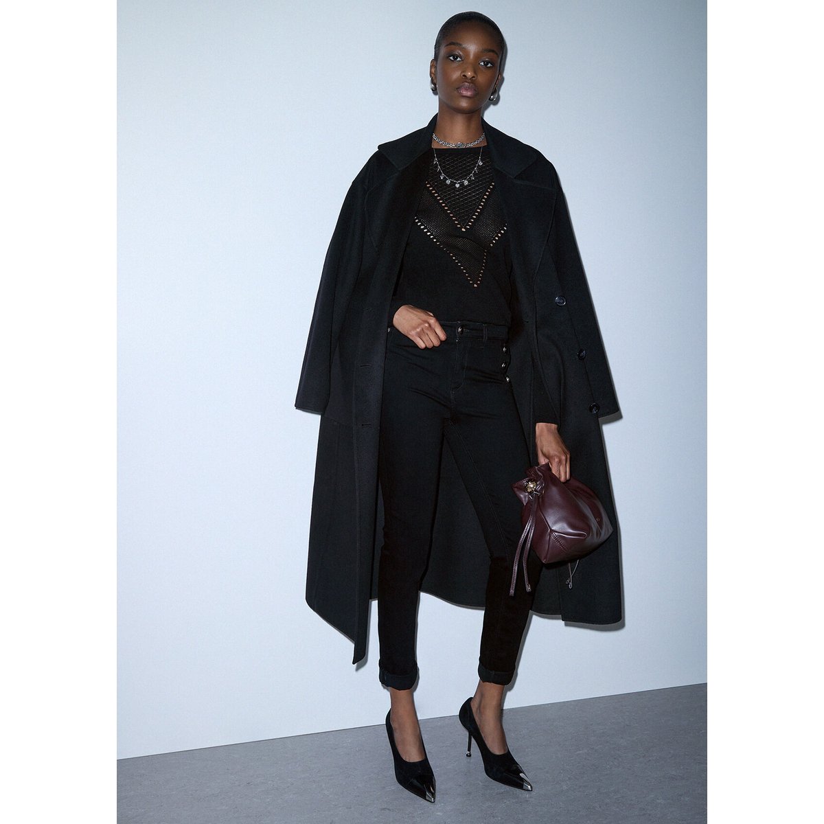 Manteau long oversize en laine noir, LIU JO