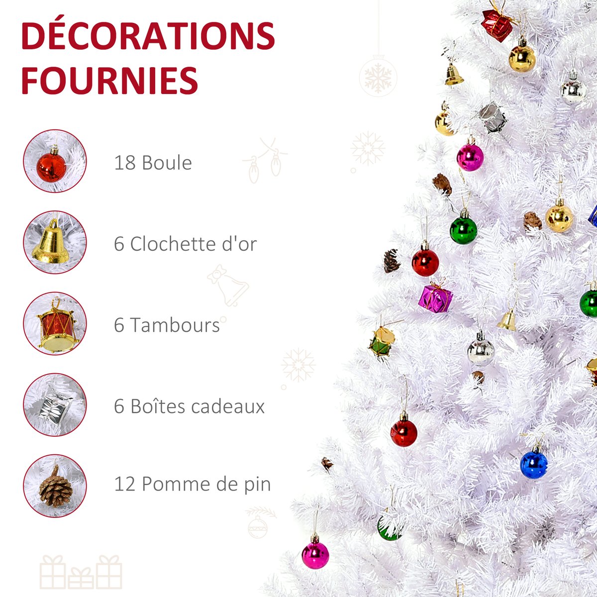 Sapin de Noël Plastique Blanc blanc, HOMCOM