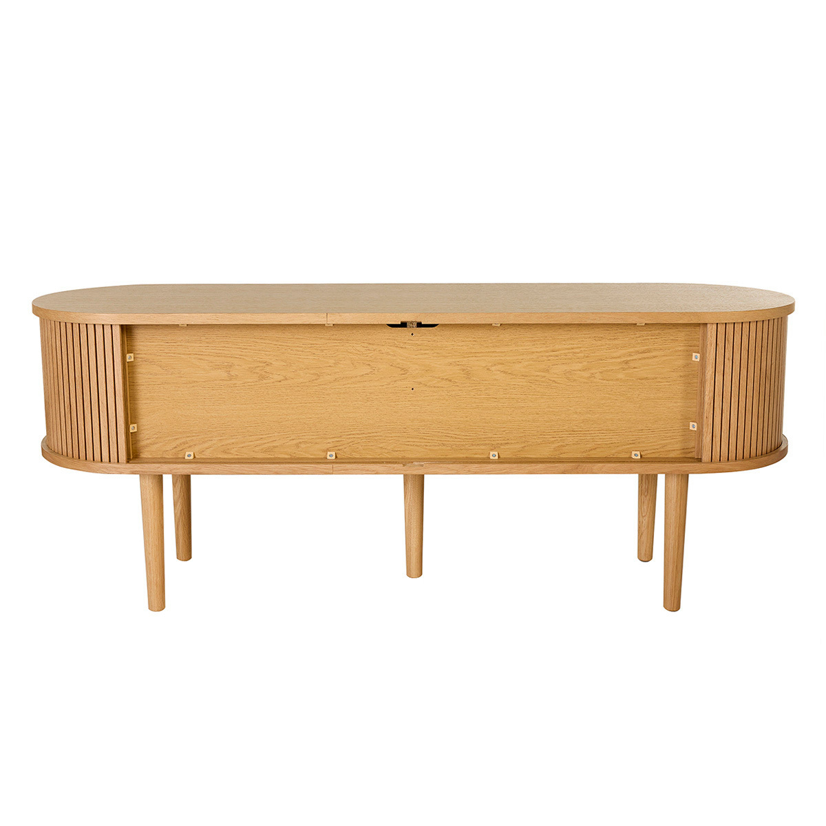 Meuble TV vintage bois clair chêne avec rangements 2 portes coulissantes L138 cm EPIC couleur unique, MILIBOO