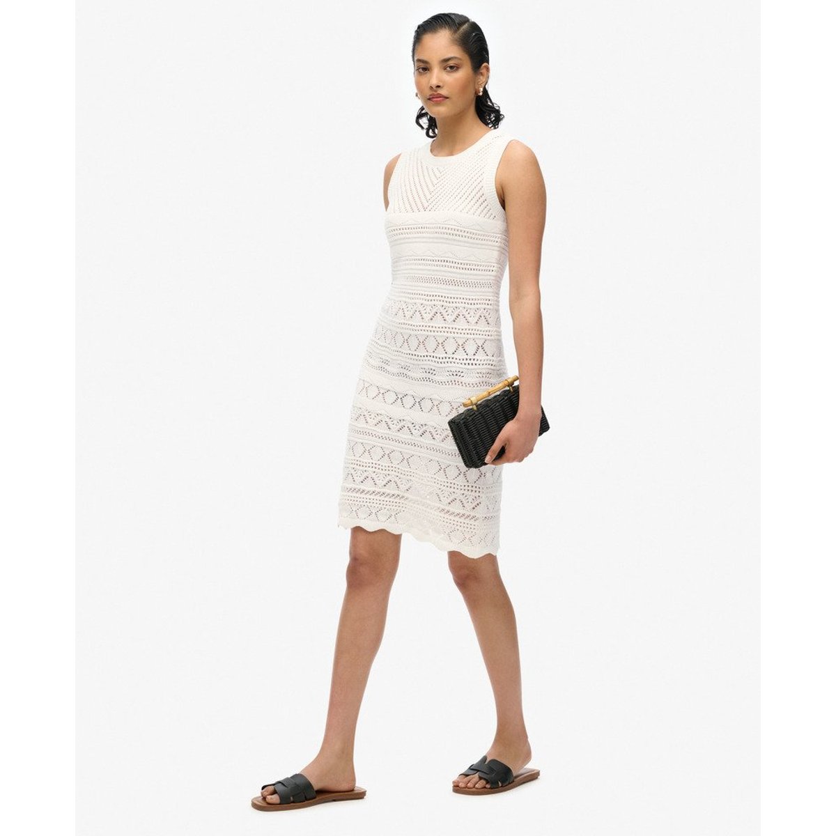Robe courte en crochet blanc cassé os du désert, SUPERDRY