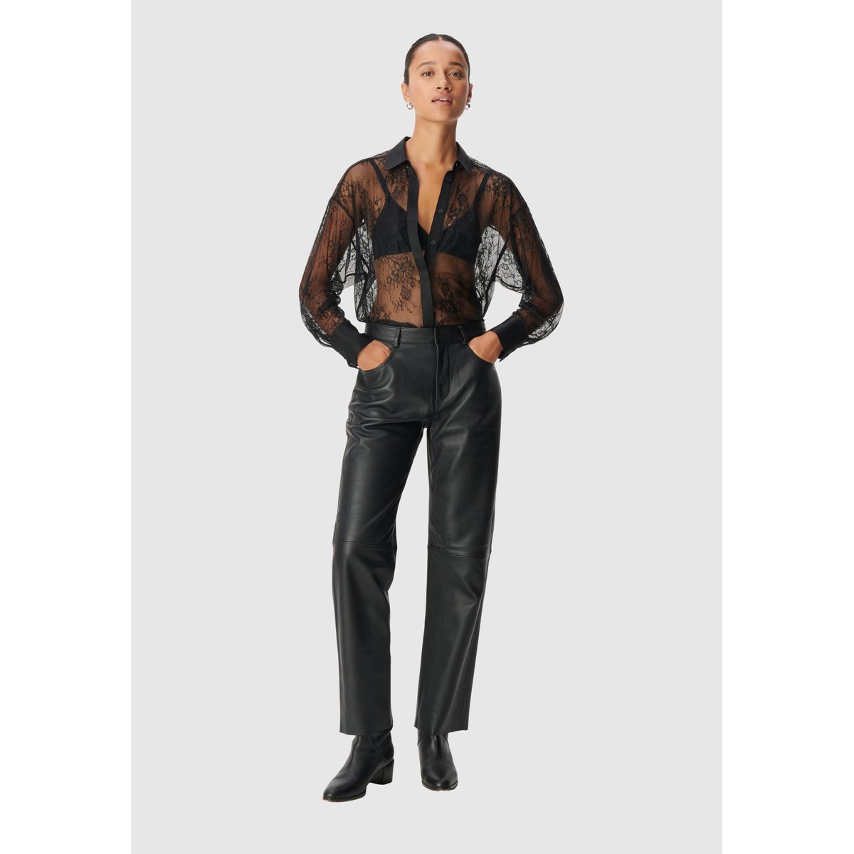 Pantalon en cuir droit JANIS noir, IKKS