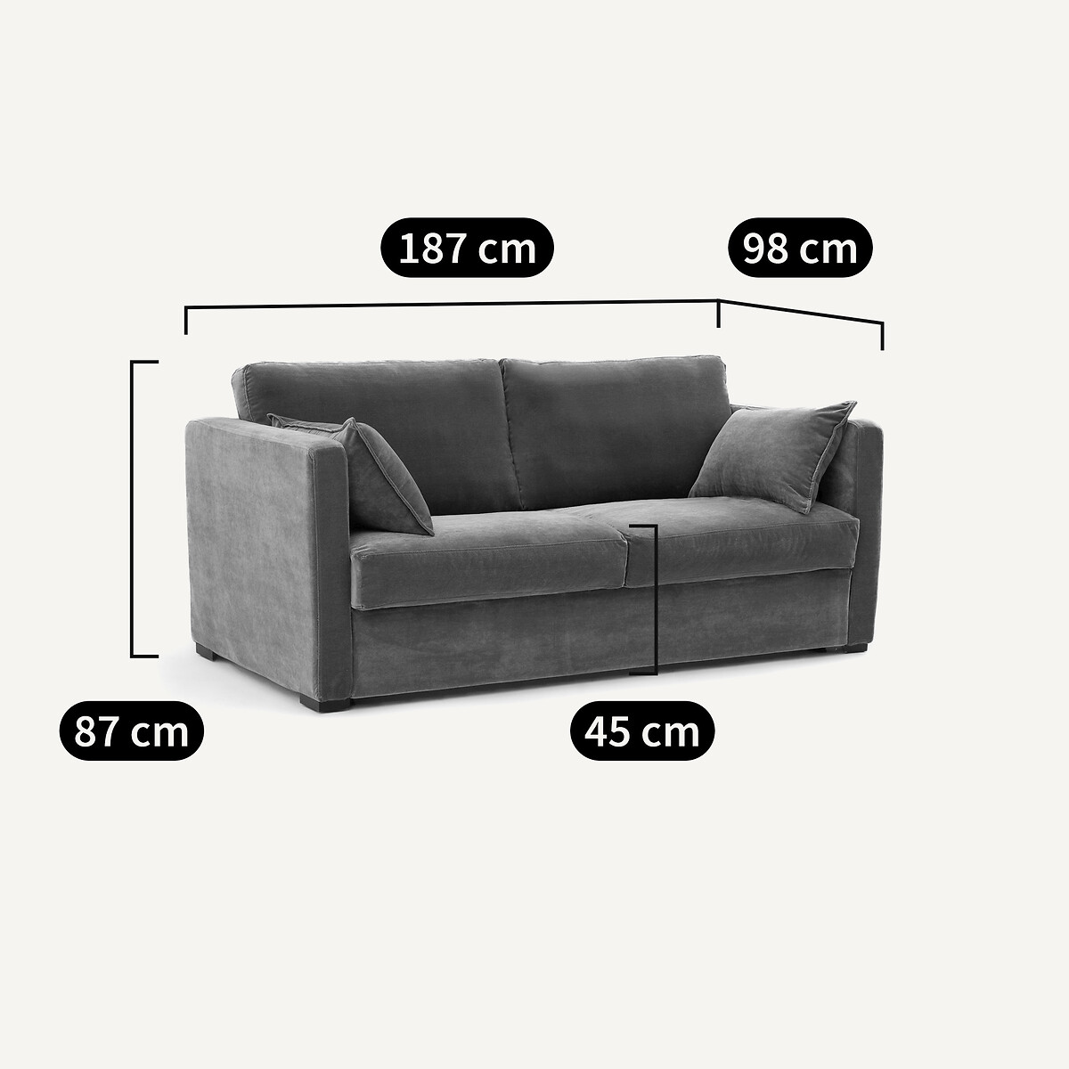 Canapé 3 places, convertible, en velours, NEO KINKAJOU bleu paon, AM.PM