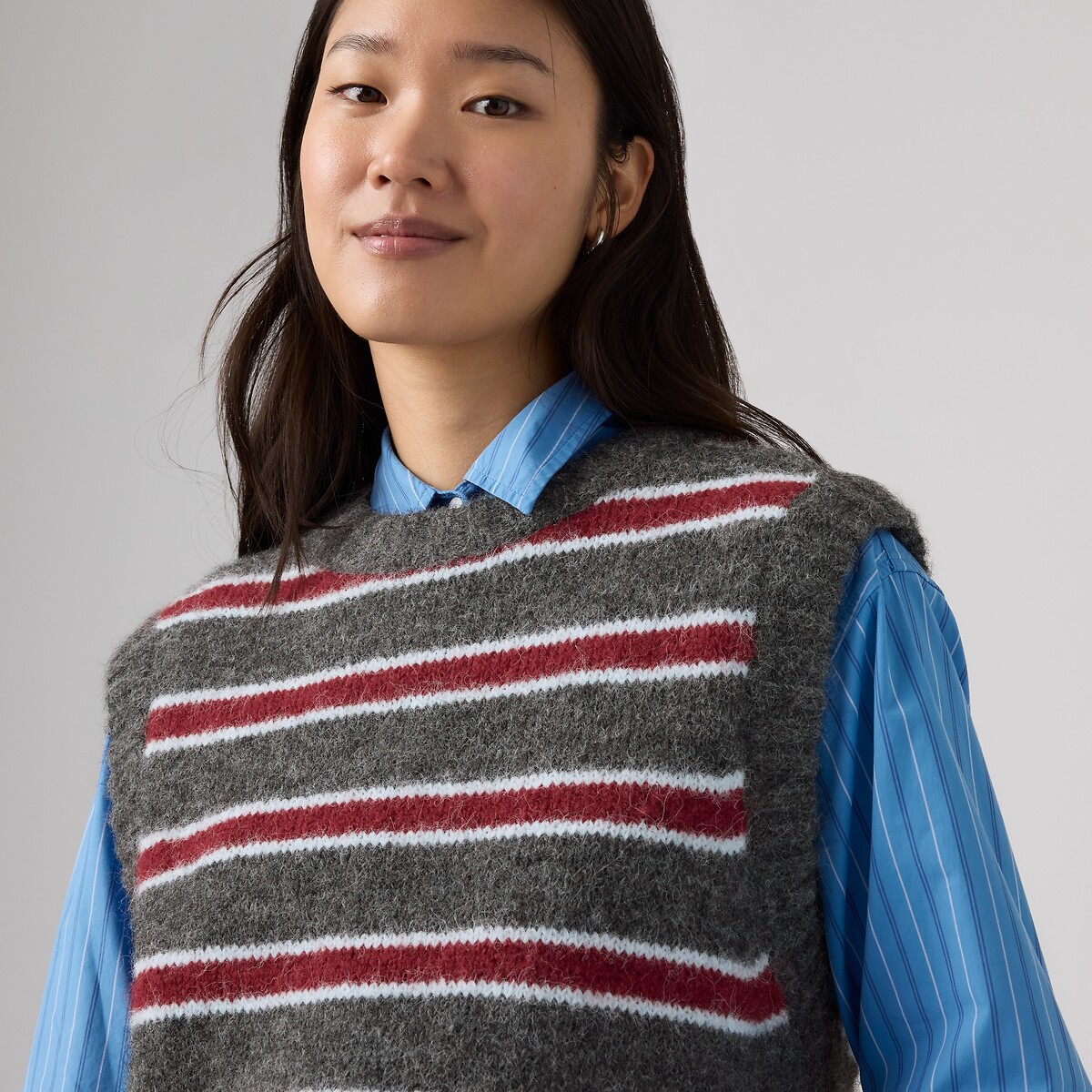 Pull rayé col rond sans manches rouge/gris, LEVI'S