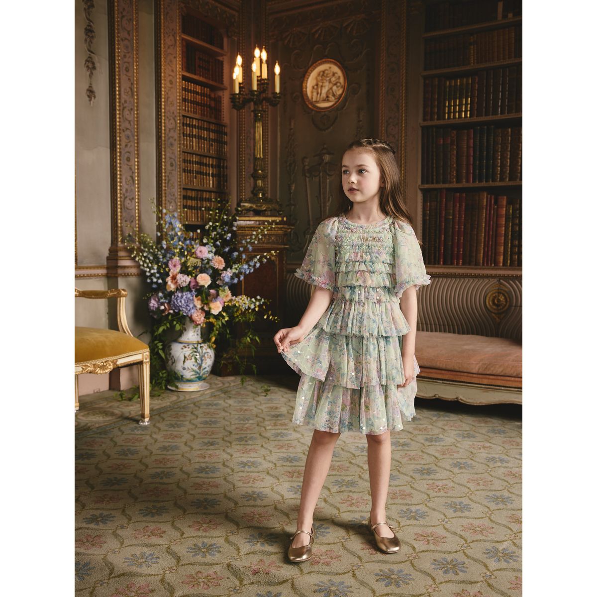 Robe en tulle à volants et fleurs sequins vert menthe, NEXT