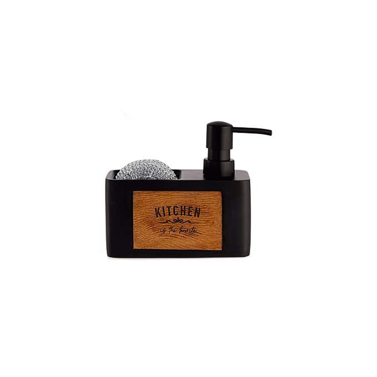 Distributeur liquide vaisselle + porte éponges noir et bois - 11.5x11x19cm noir, WADIGA