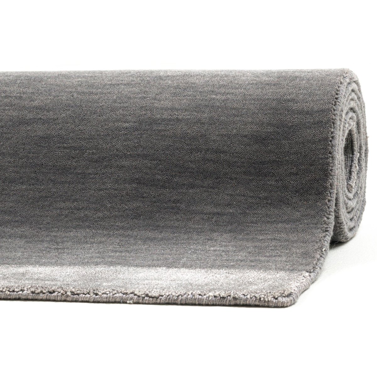 Tapis salon Brent tissé plat laine et viscose gris foncé, THEKO