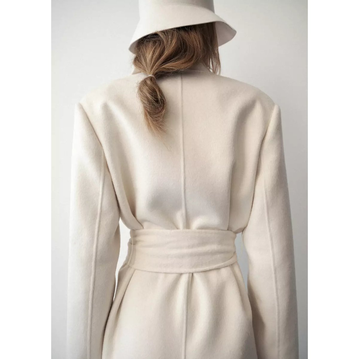 Manteau laine ceinture blanc cassé, MANGO