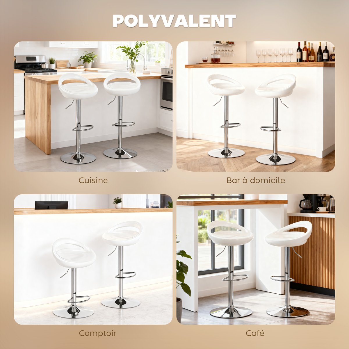 Tabouret de bar ABS Blanc blanc, HOMCOM