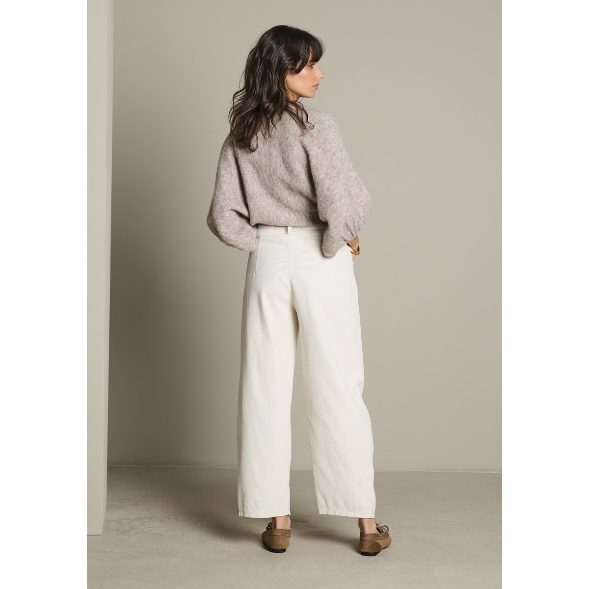 Pantalon barrel en velours côtelé blanc vanille, LOLALIZA
