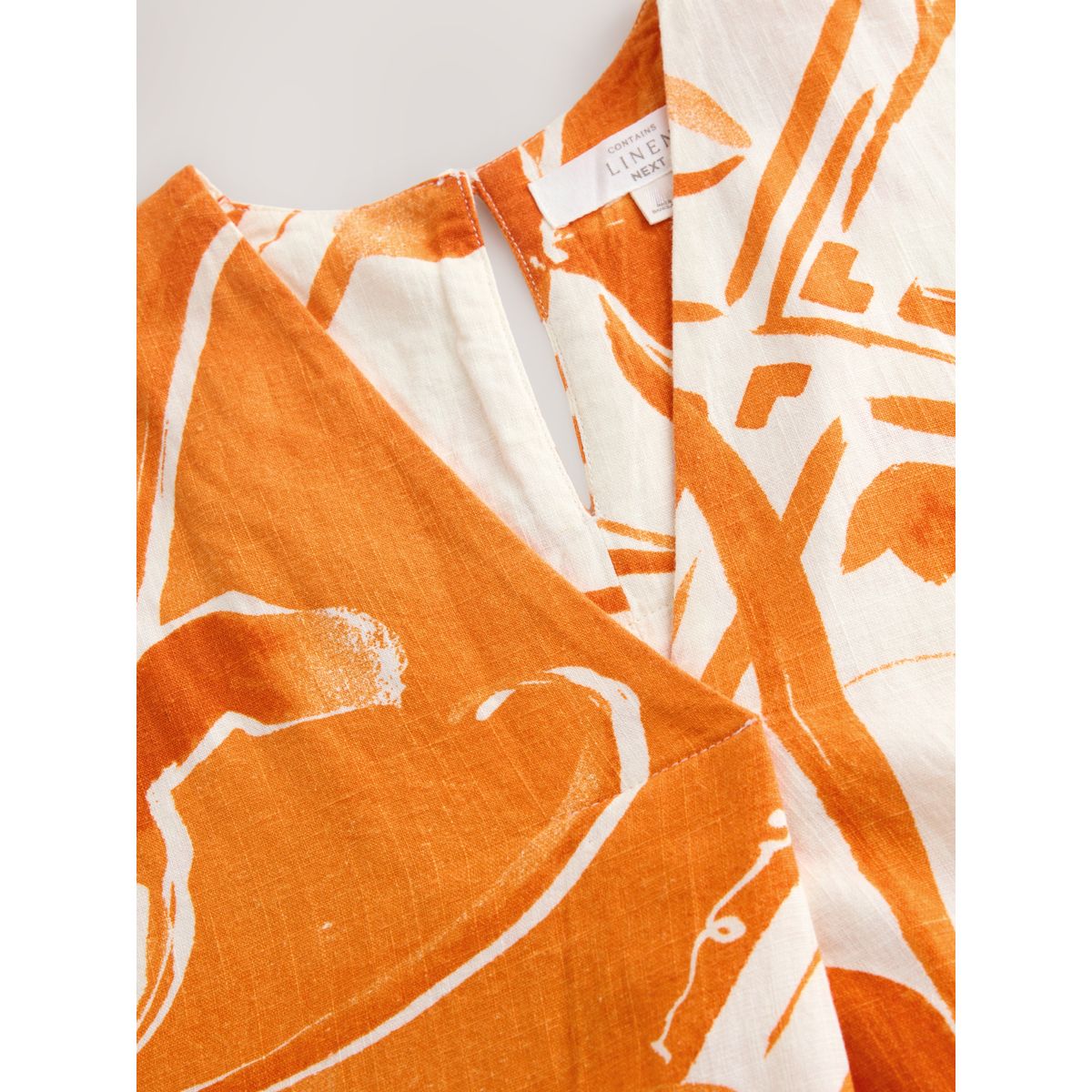 Robe courte caftan en lin mélangé motif de carreaux orange, NEXT