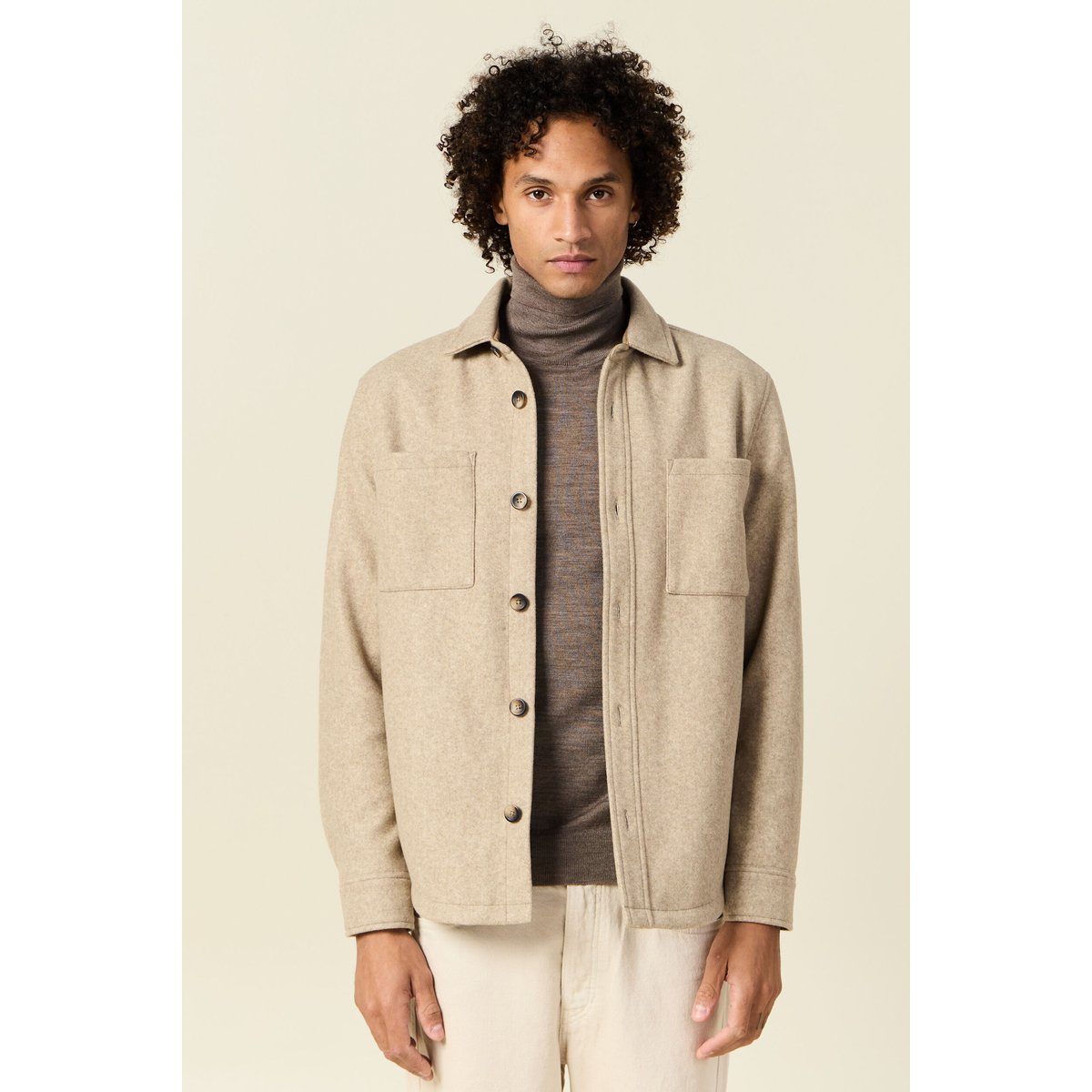 Surchemise boutonnée beige, BONOBO