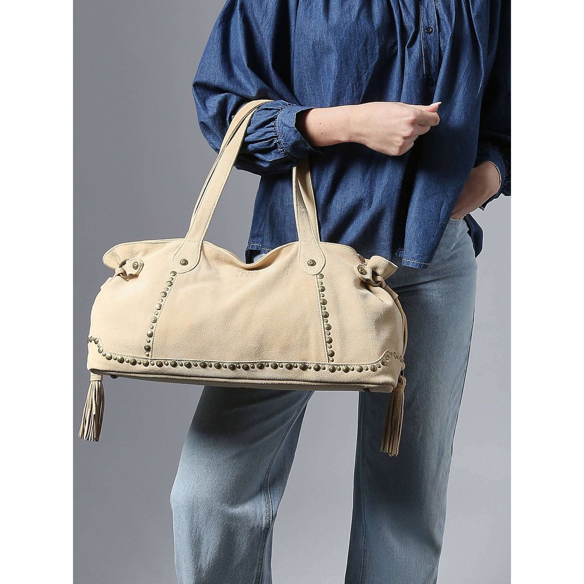 sac porté épaule Houston cuir new beige, BASILIC PEPPER