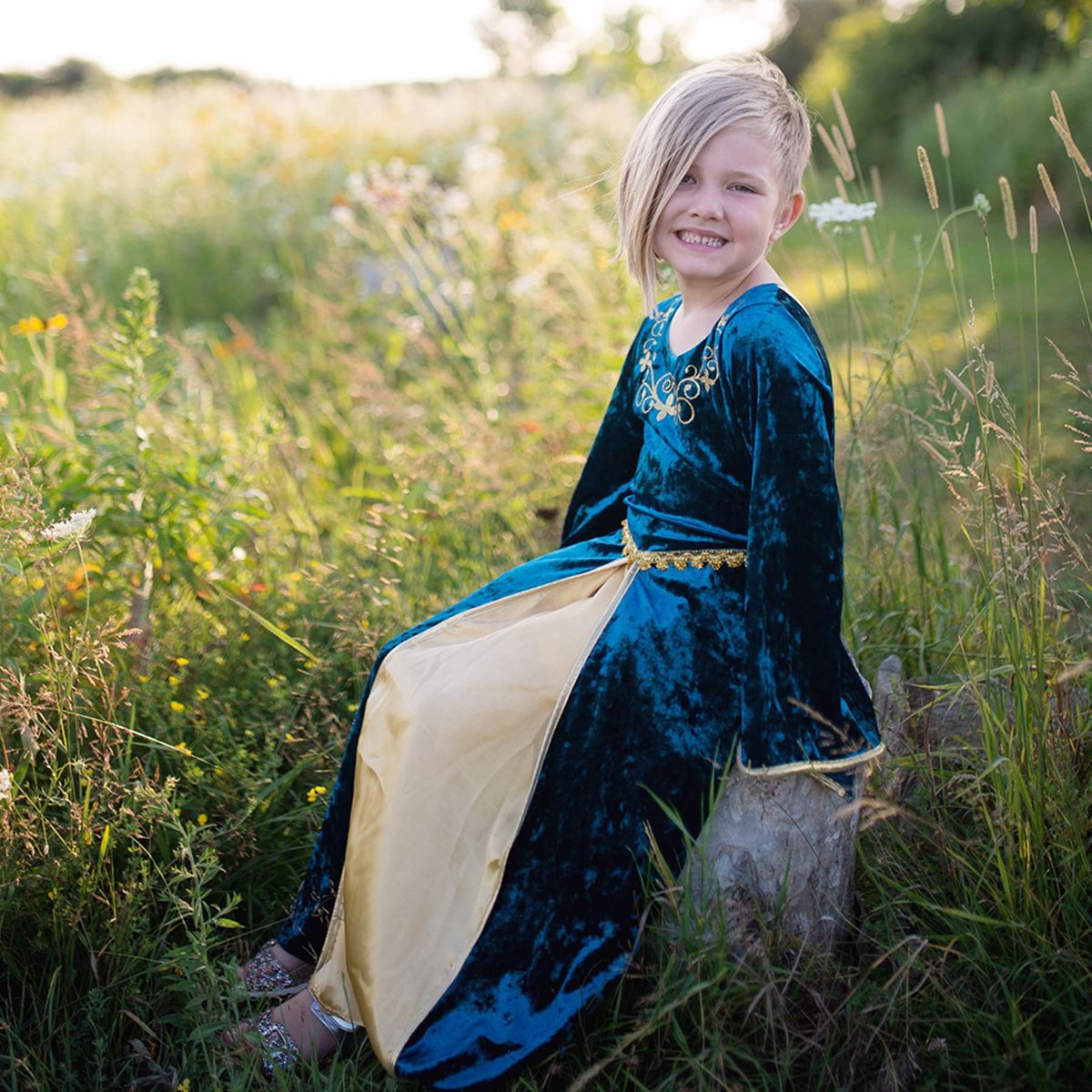 Déguisement enfant – Robe de reine Guenièvre bleu, GREAT PRETENDERS