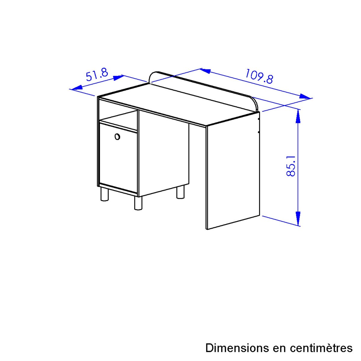 Bureau 1 porte avec rangement et poignée e blanc, GAMI