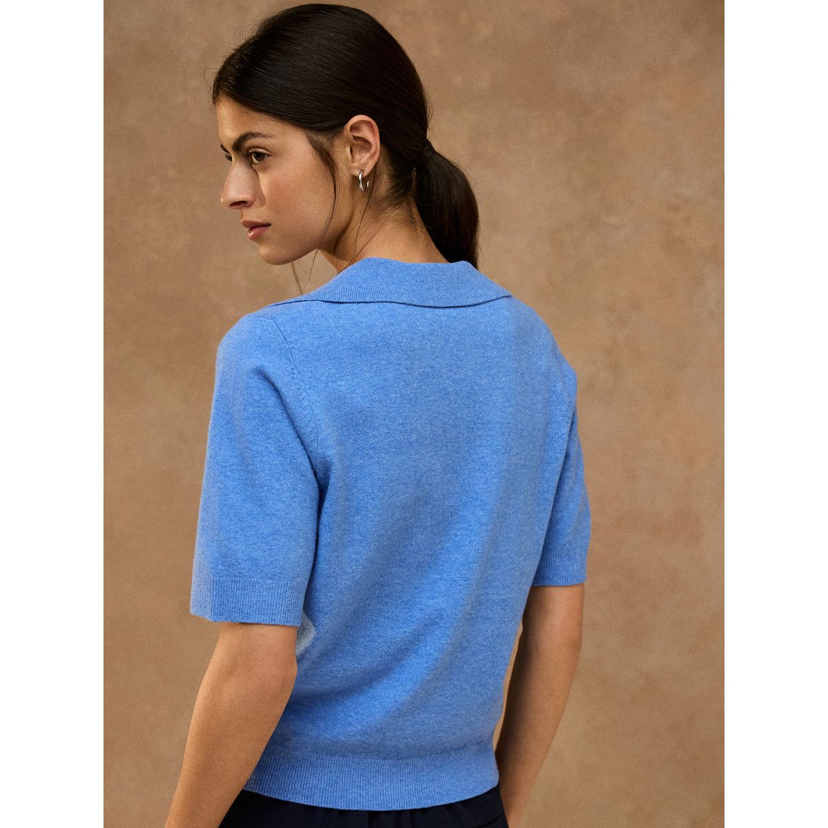 Polo ultra-doux à col ouvert bleu, NEXT
