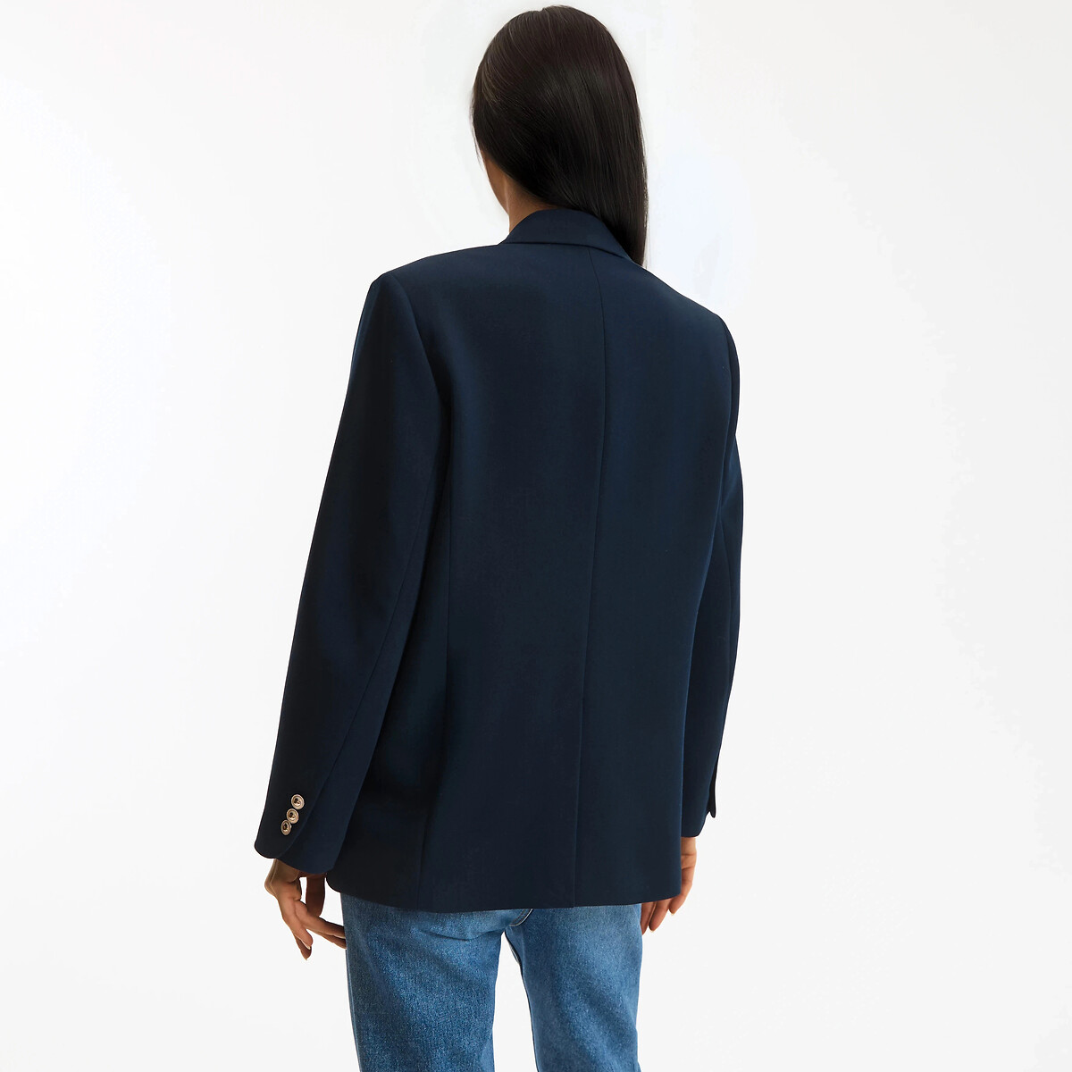 Blazer long croisé coupe droite bleu marine, LA REDOUTE COLLECTIONS