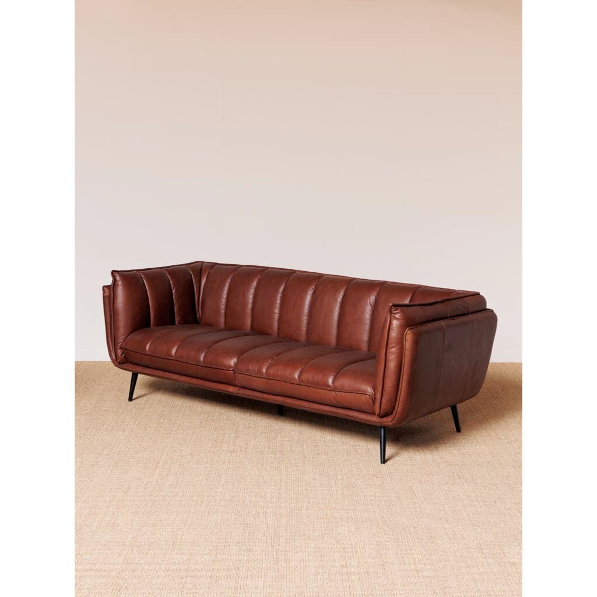 Canapé 3 places en cuir SLOWBOY marron, CHEHOMA