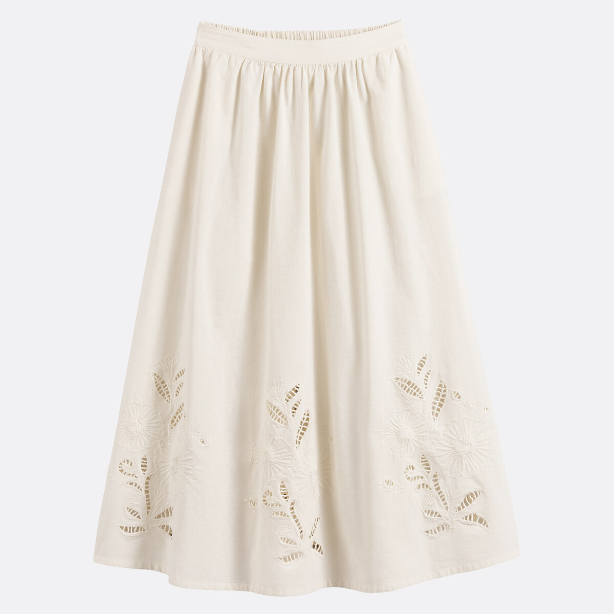 Gonna lunga ricamata e traforata bianco con ricami, LA REDOUTE COLLECTIONS