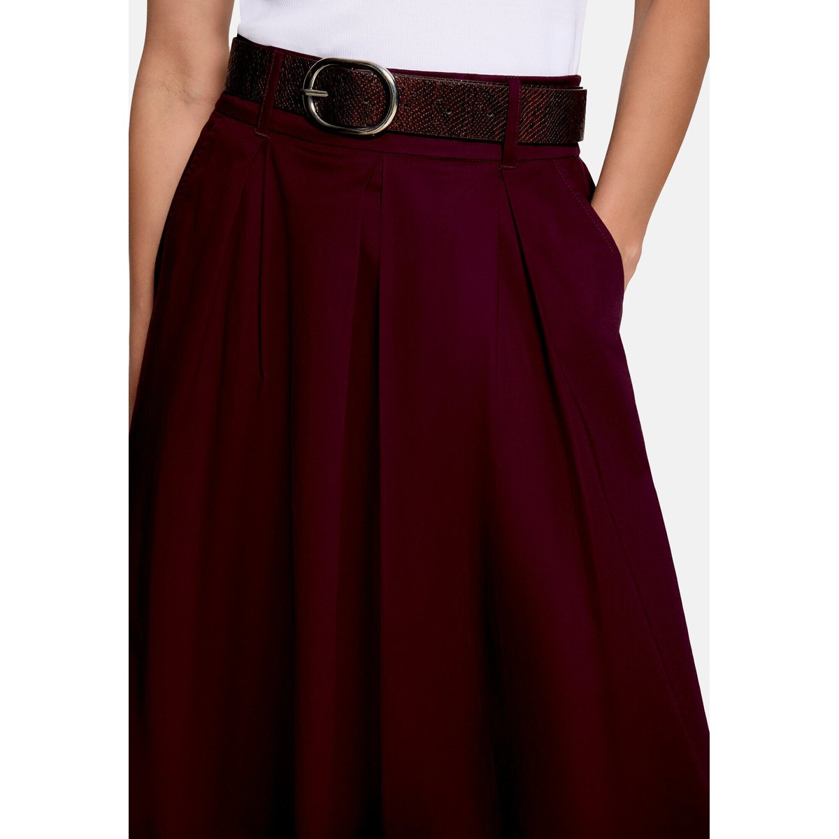 Jupe en coton à ceinture dark aubergine, ZERO