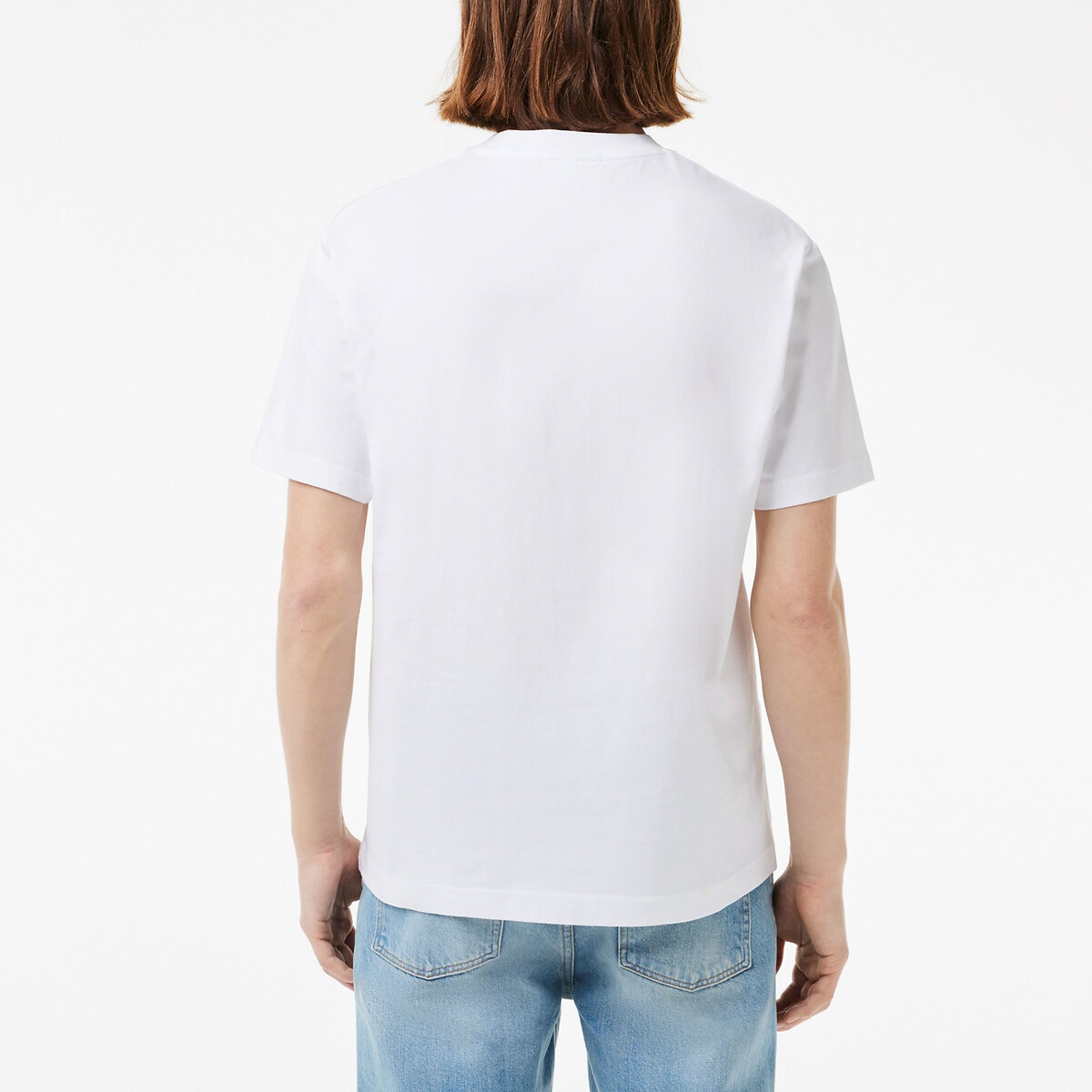 T-shirt col rond en jersey blanc, LACOSTE