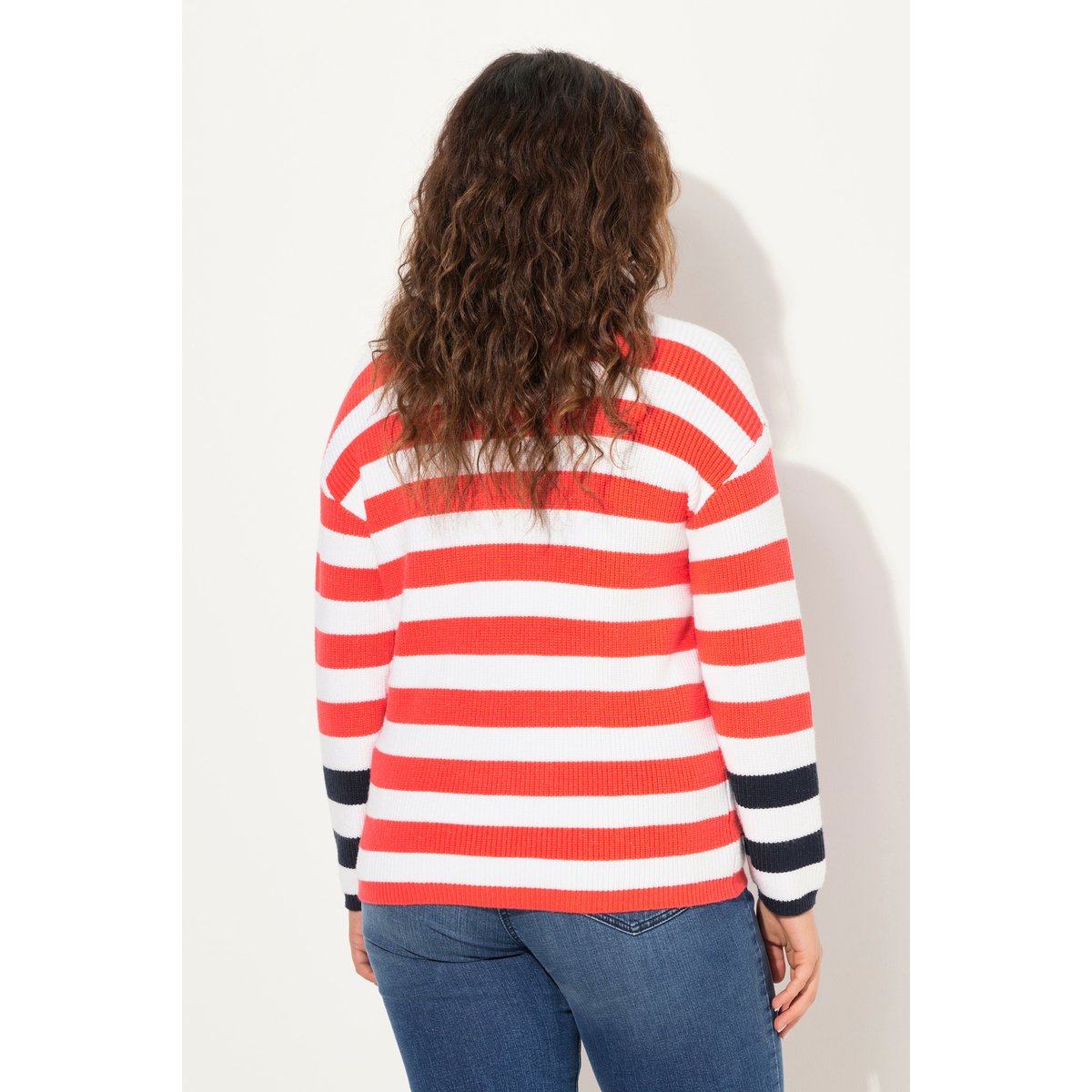 Pull rayé, col rond et manches longues rouge hibiscus, ULLA POPKEN