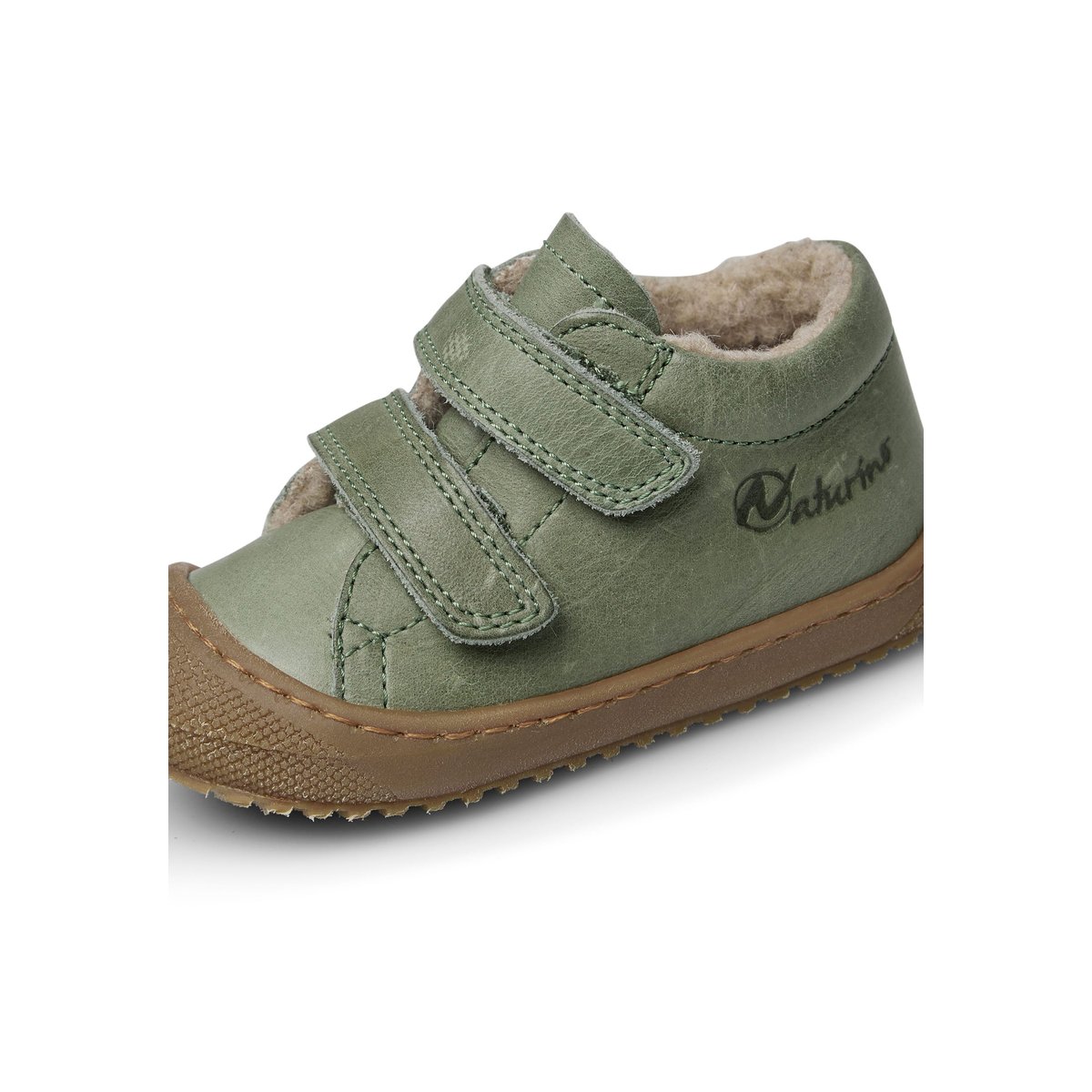 Chaussons premiers pas doublés en laine RACOON VL sage, NATURINO