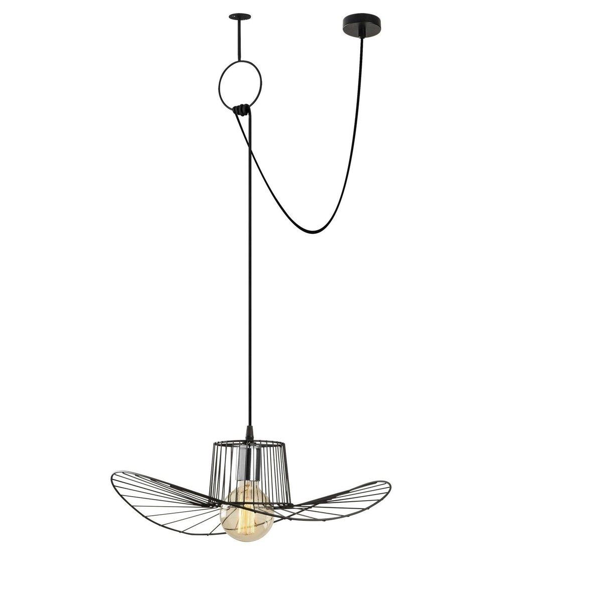 Suspension design noire filaire ondulée, avec anneau SINOP noir, PIER IMPORT