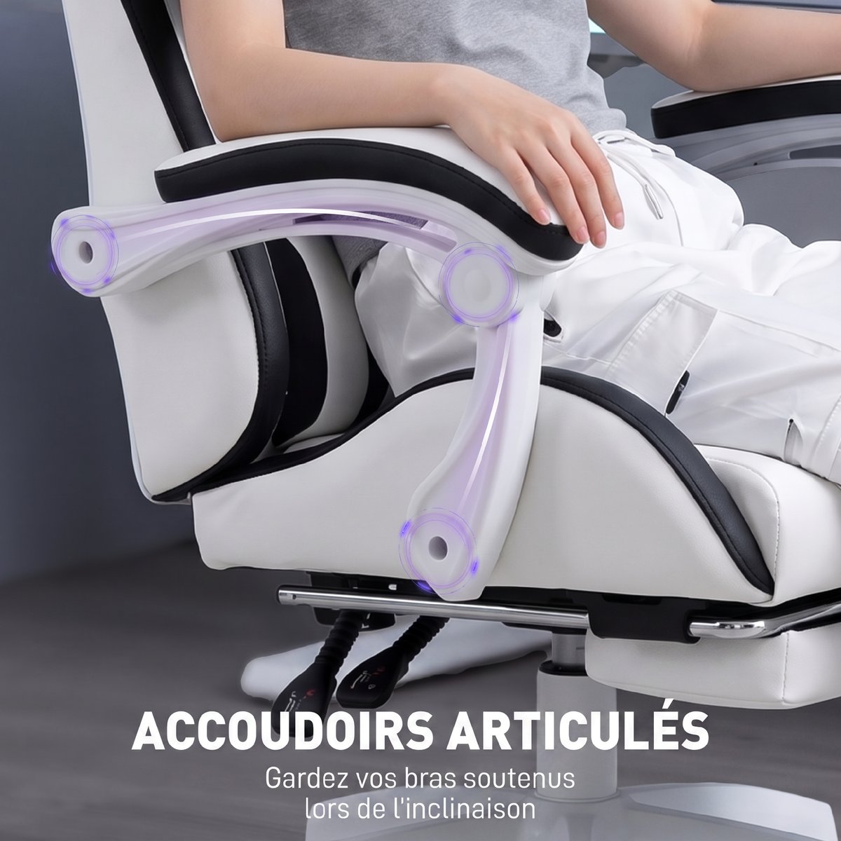 Fauteuil gaming Revêtement synthétique Noir noir et blanc, HOMCOM