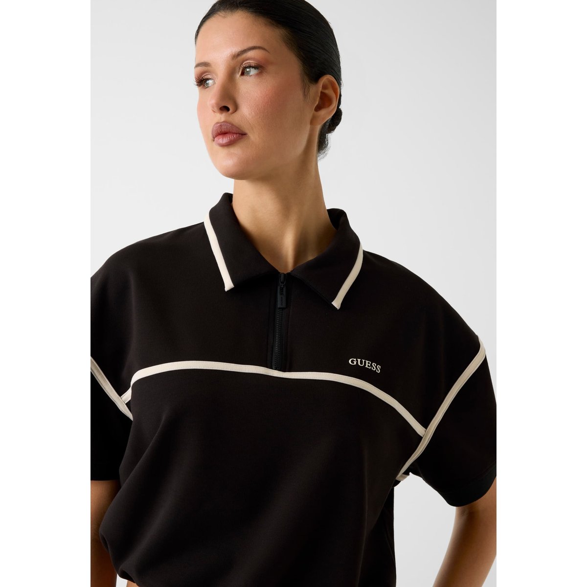 Polo À Demi-Zip noir, GUESS