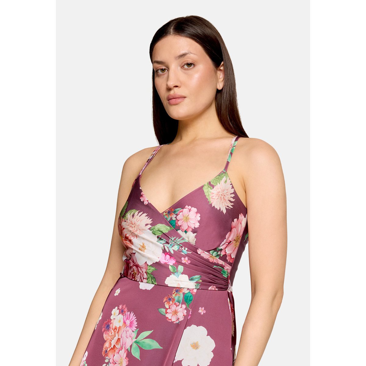Robe de soirée à encolure en v dark red/pink, VERA MONT