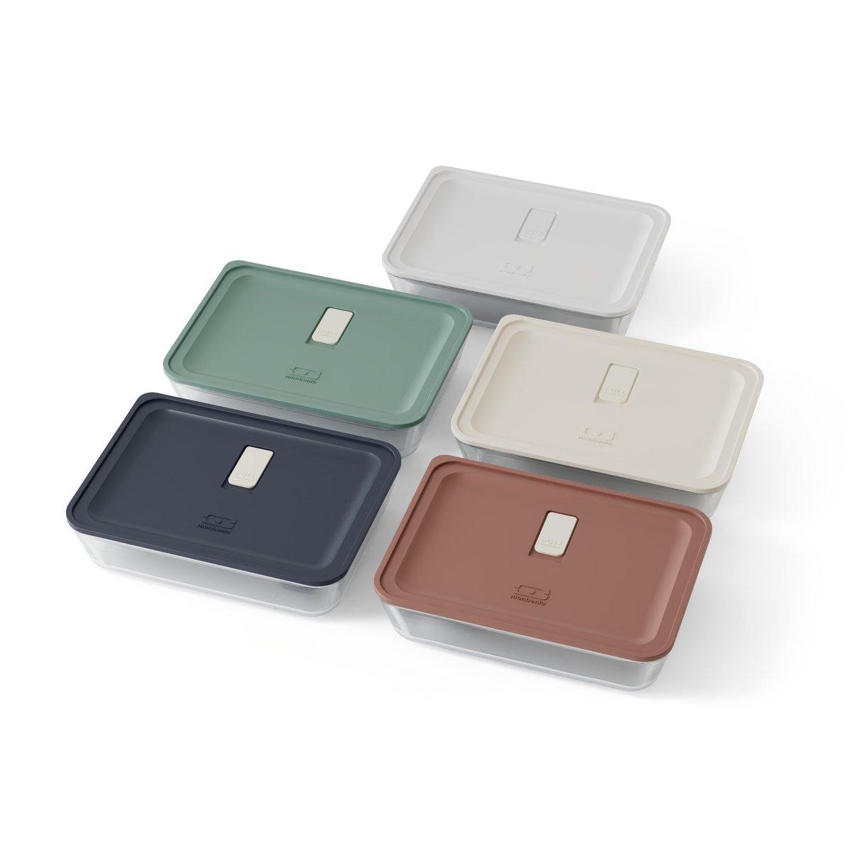 Lot de 5 lunch box en verre qui passe au four 600ml, Prep multicolore, MONBENTO