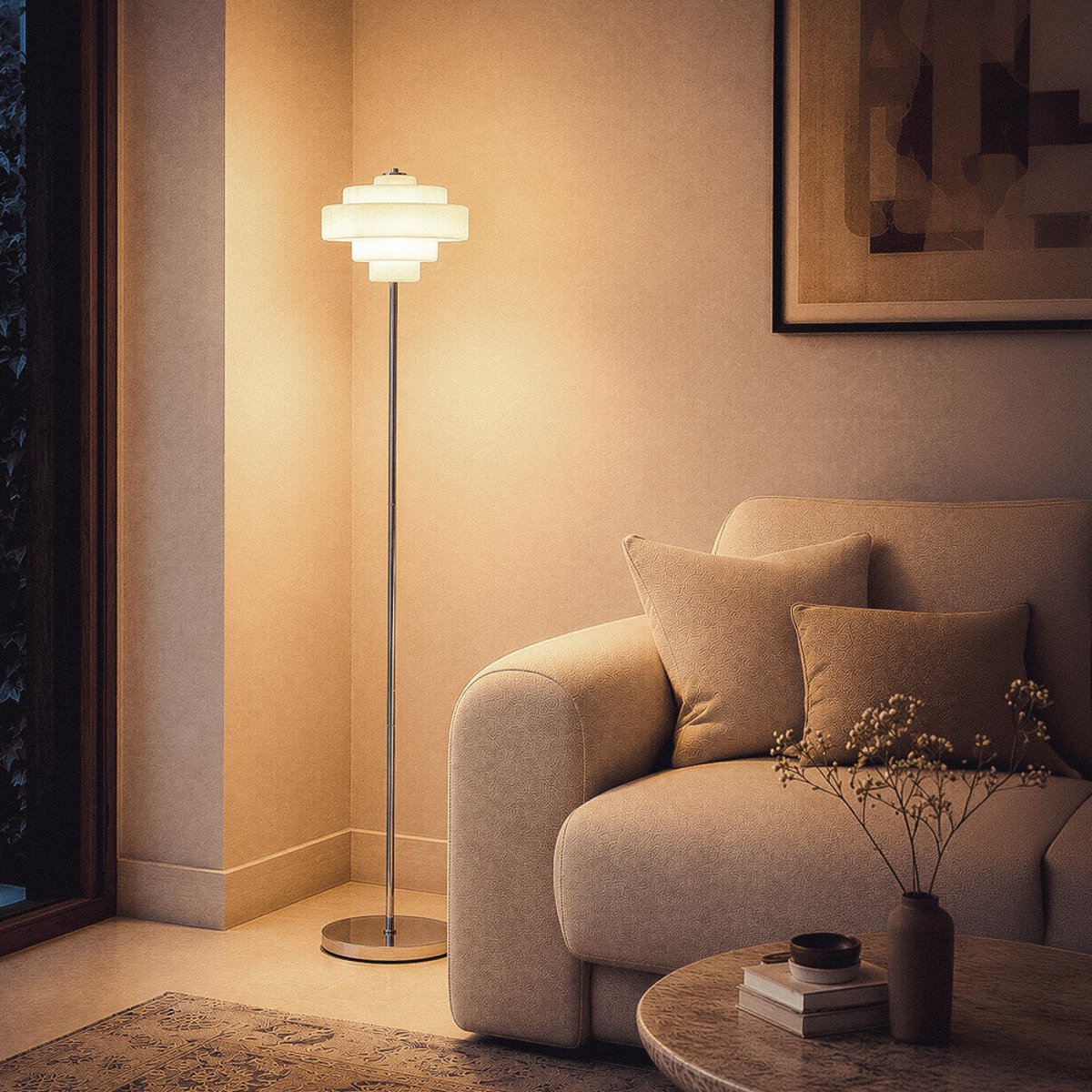 Lampadaire en verre et métal H150cm- ELLA taupe, DRAWER