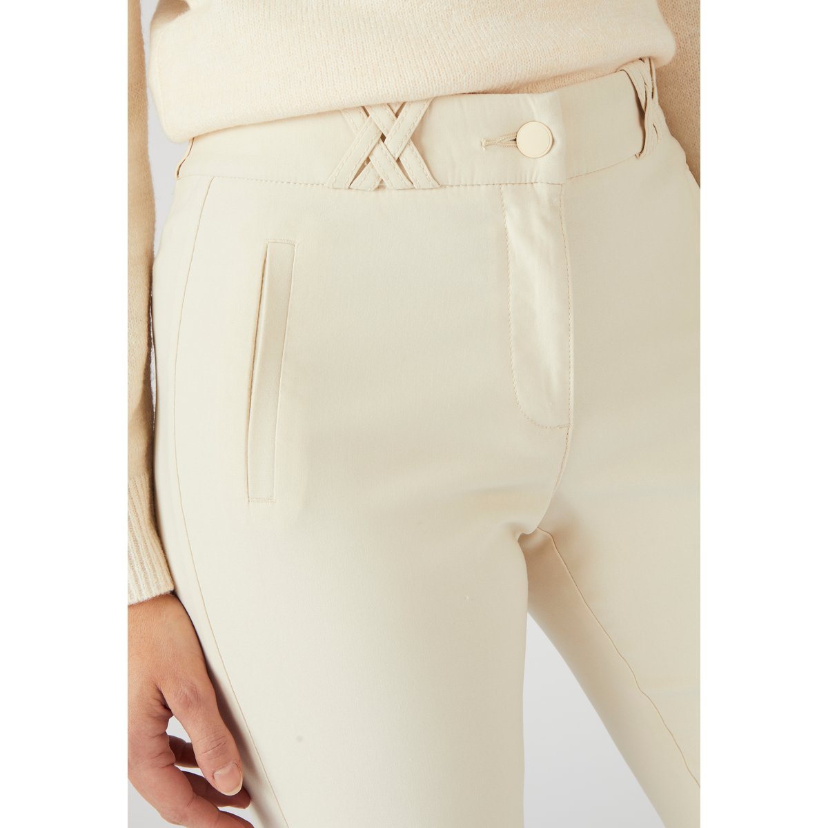 Pantalon toile stretch marron ivoire, DAMART