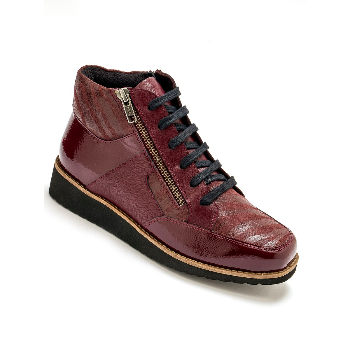 Boots à lacets double zip et lacets bordeaux, PEDICONFORT