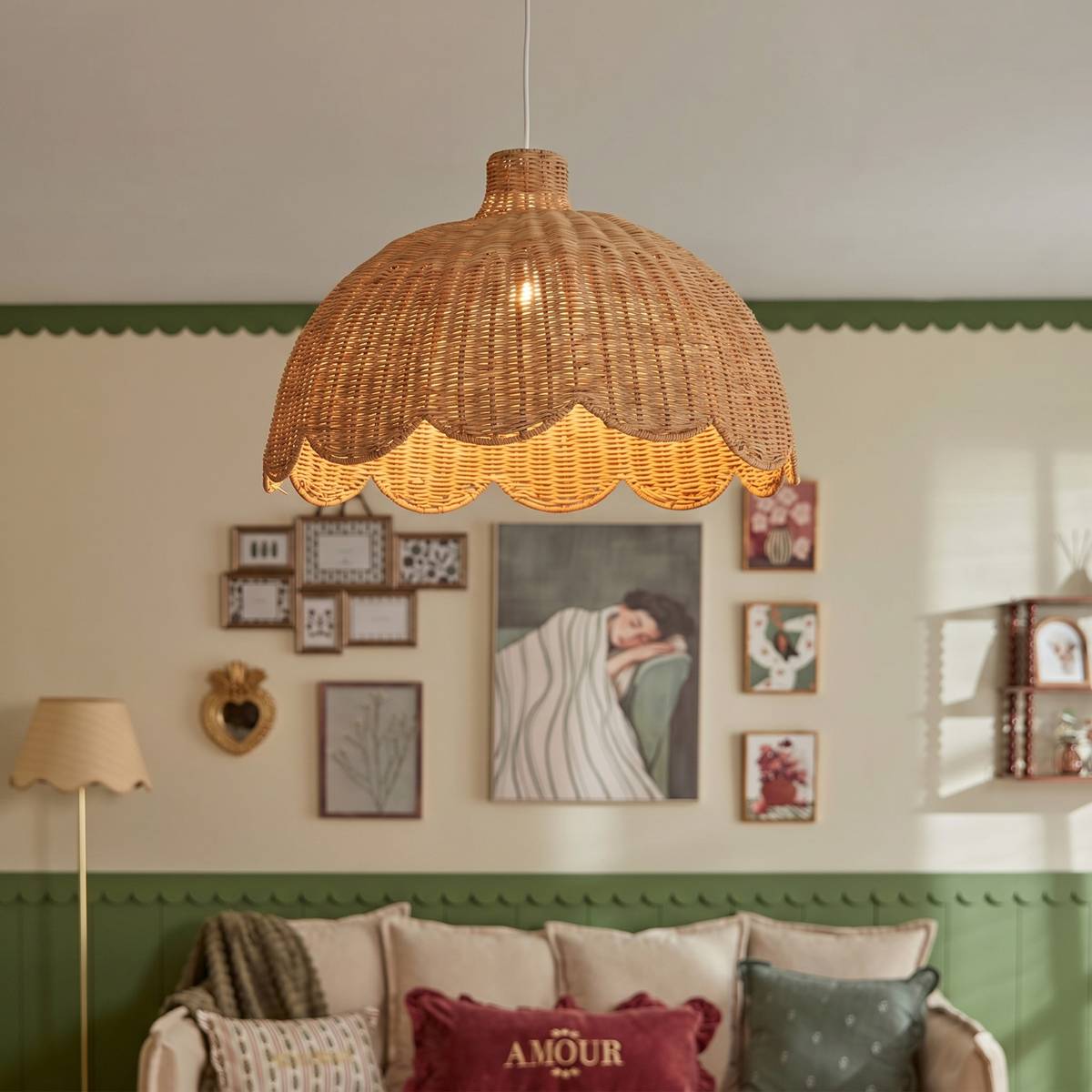 Suspension ronde en rotin MILI marron, ATMOSPHERA