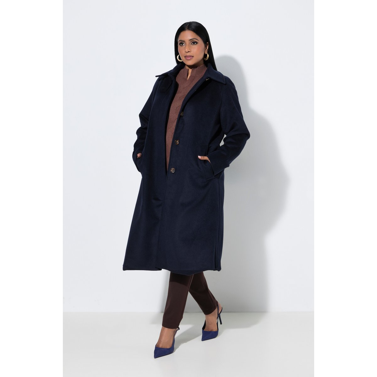 Manteau en laine, col chemise marine foncé, ULLA POPKEN
