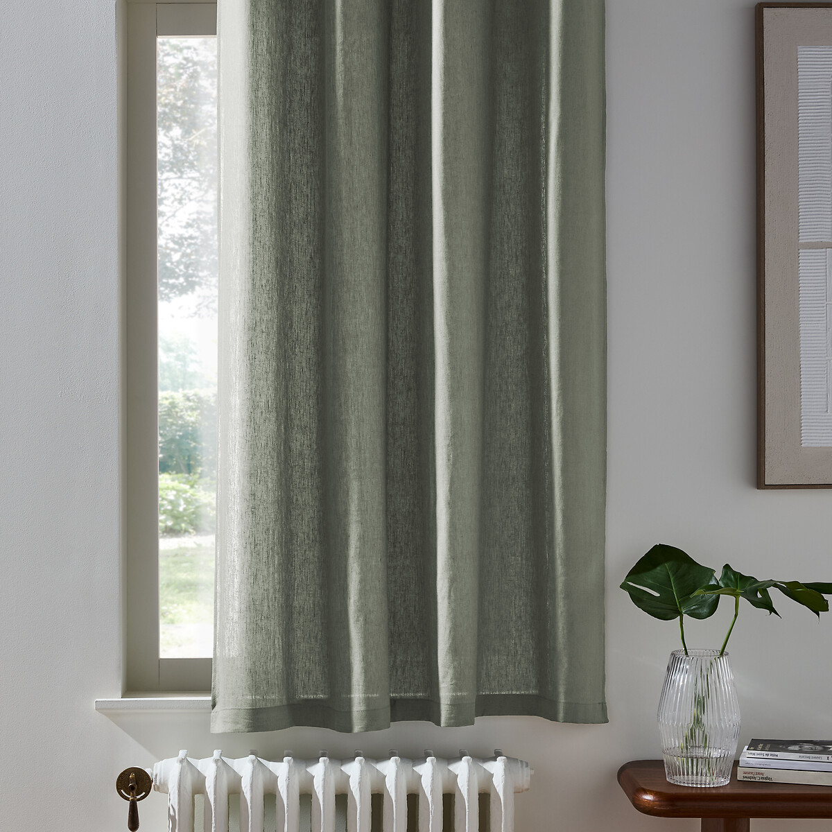 Rideau radiateur lin lavé pattes cachées, Onega vert de gris, LA REDOUTE INTERIEURS