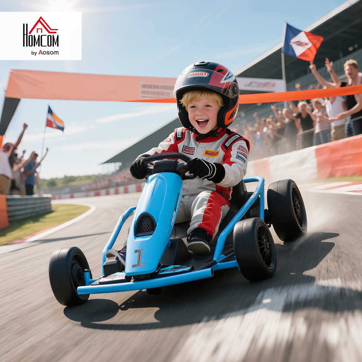 Kart électrique à conducteur assis Plastique bleu + noir, HOMCOM