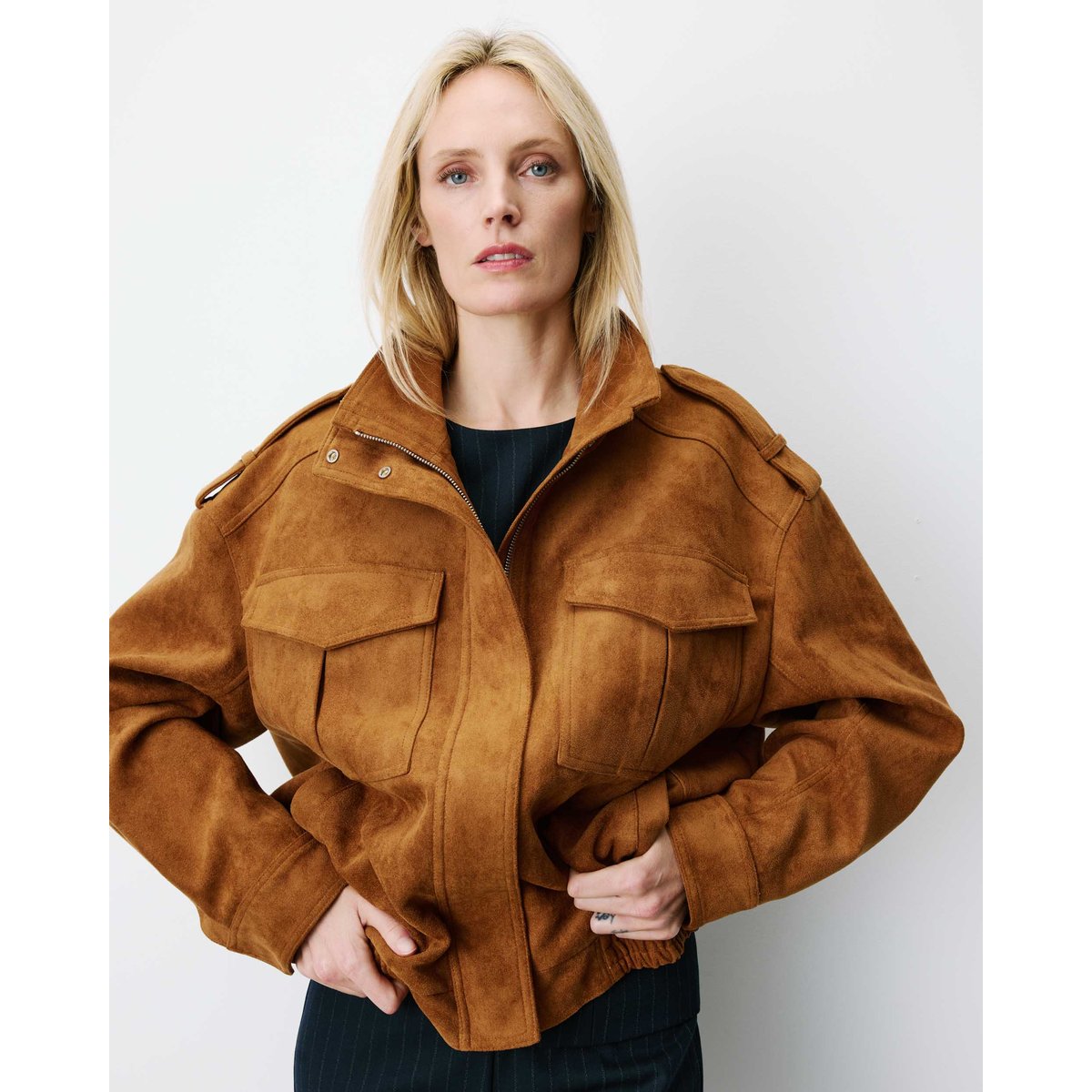 Veste oversize suédine col montant camel Arielle camel, GRACE AND MILA