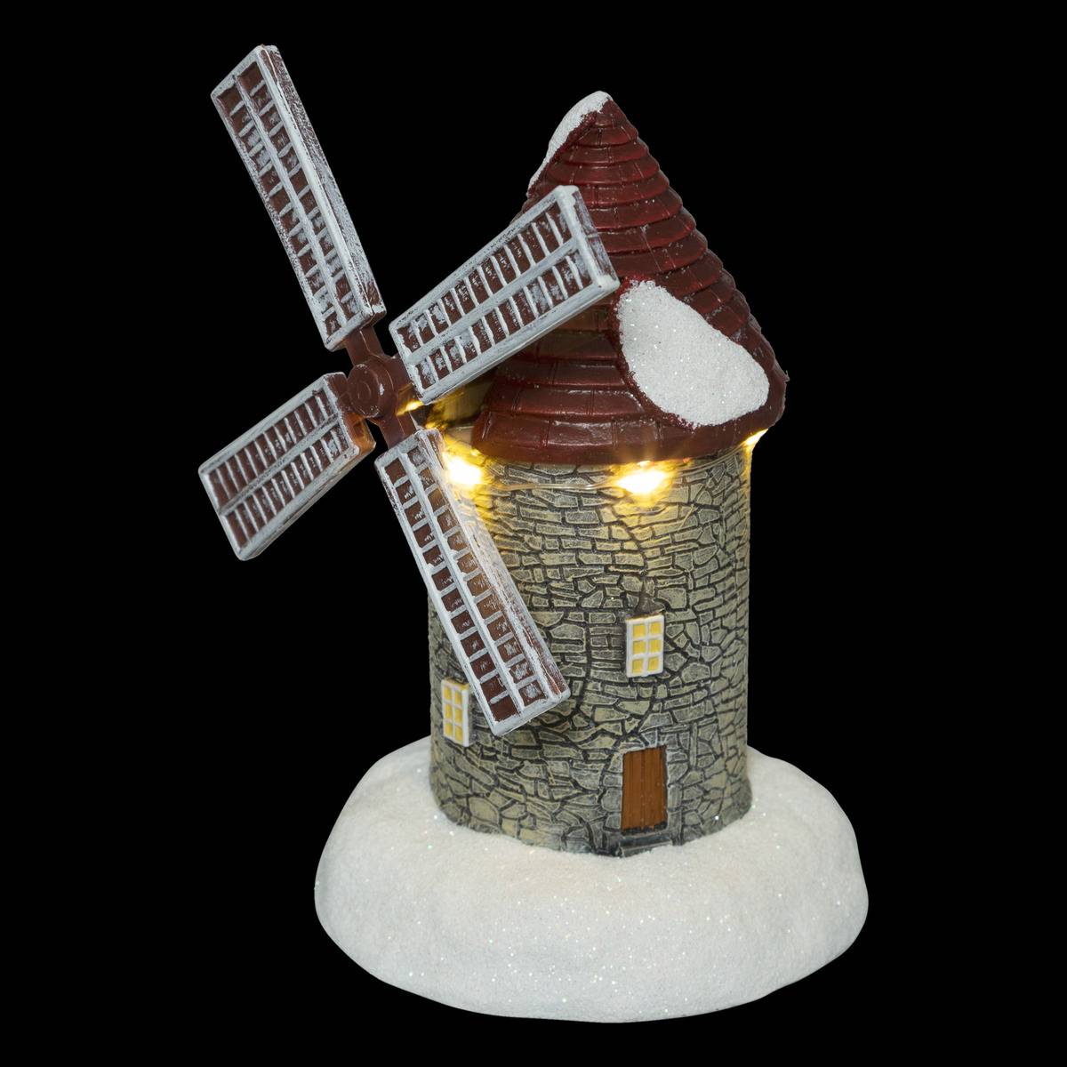 Village lumineux moulin 4 LED H15 cm à mouvement multicolore, FEERIC LIGHTS & CHRISTMAS