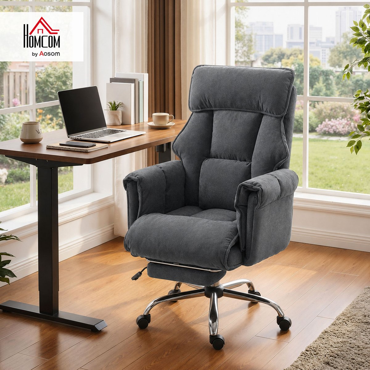 Chaise de bureau Flanelle douce (100 % gris foncé, HOMCOM