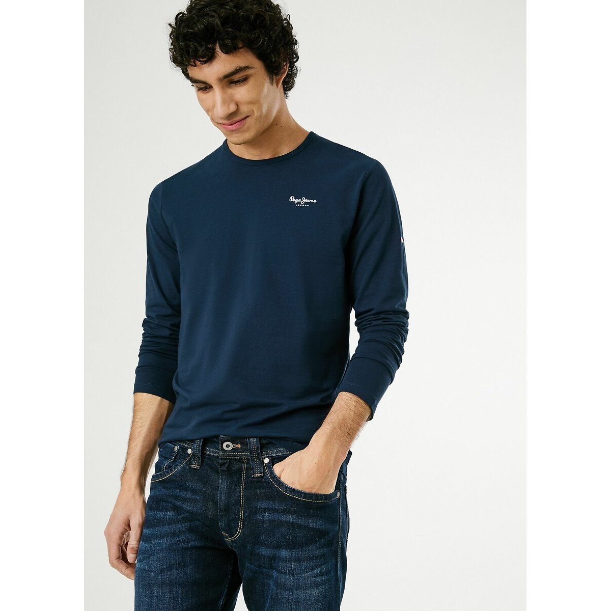 T-shirt manches longues stretch Original bleu marine, PEPE JEANS