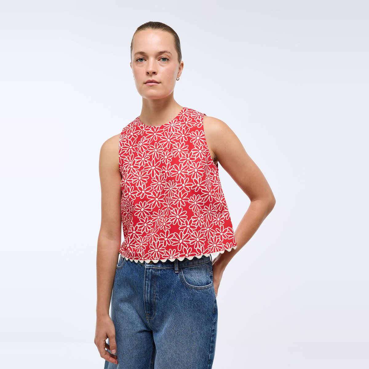 Top sans manches imprimé en coton BIO GOTS rouge, MONOPRIX