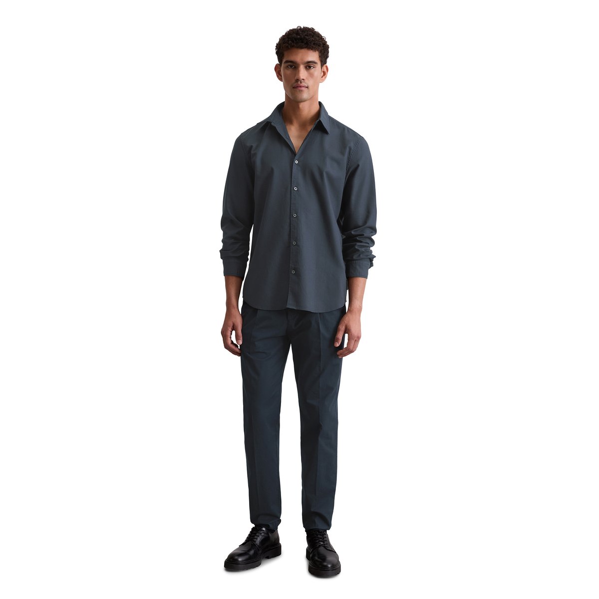 Chemise regular en coton bio et lyocell TENCEL™ bleu foncé, MARC O'POLO